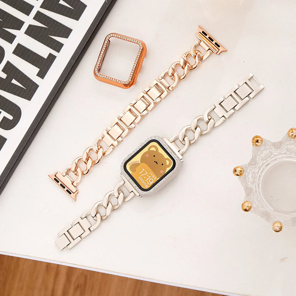 Denim chain metal replacement strap for Apple Watch in multiple colour options