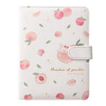 A5 hardcover student notebook with imitation leather cover in Peach Talk Feast design, wired binding, open flat