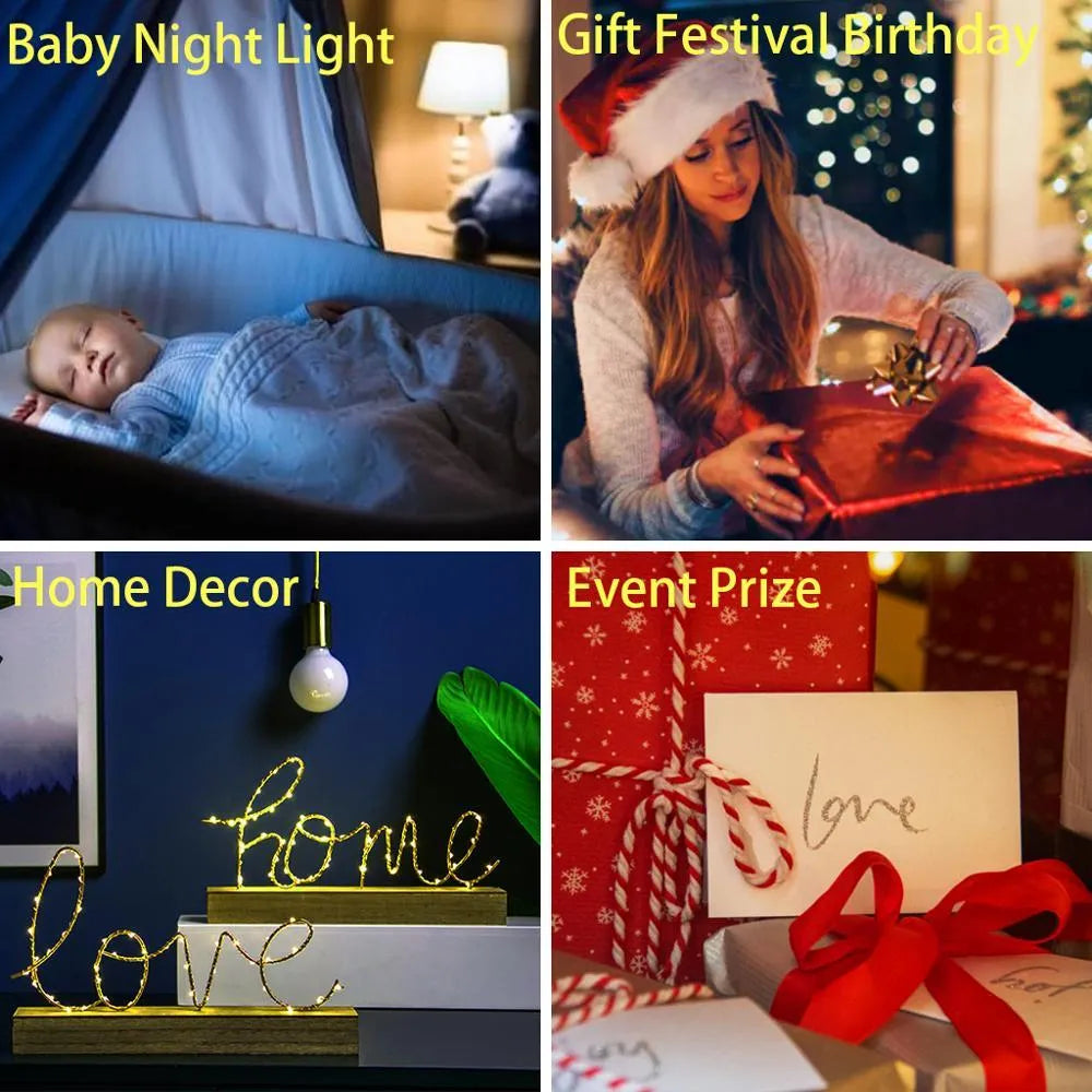 Slim European style acrylic 3D LED night light on a colourful black base, showing remote control.