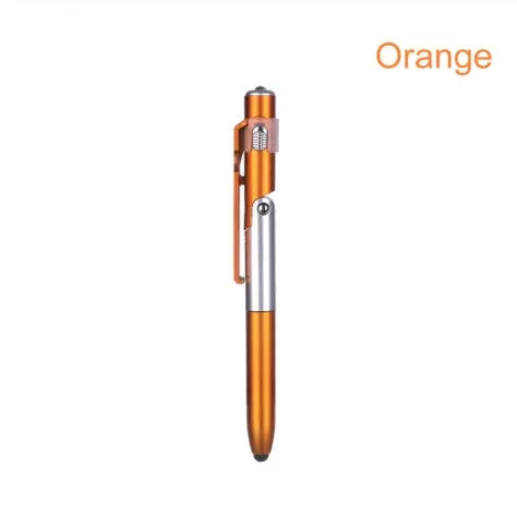 4-in-1 folding light pen mobile phone holder in black plastic, with pen tip and LED light visible