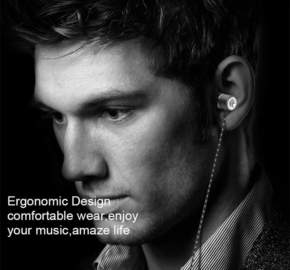 Fanbiya S1 metal wired in-ear earphones with microphone, black finish, ear hook design, 3.5mm plug