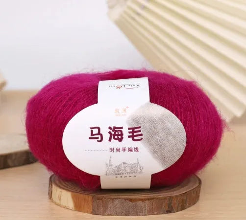 Mohair wool ball and thread for DIY hand-woven scarf knitting kit in multiple colours
