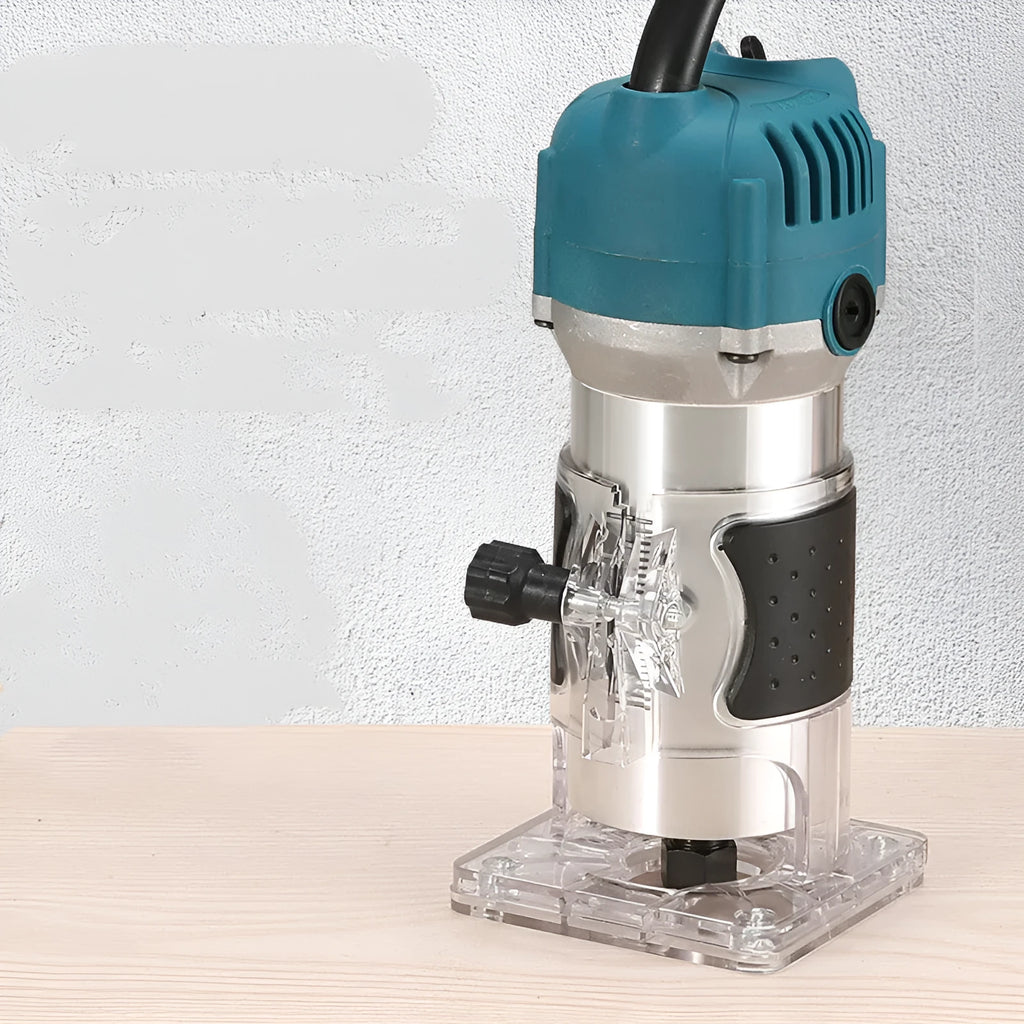 800W electric wood polishing trimmer with aluminium casing, 220V AC, no-load speed 30000rpm, 2cm depth