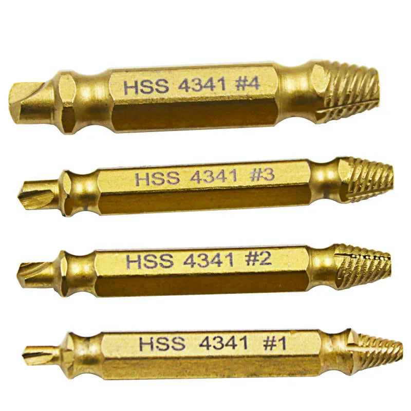 High-speed steel screw extractor set for removing damaged and rusted screws