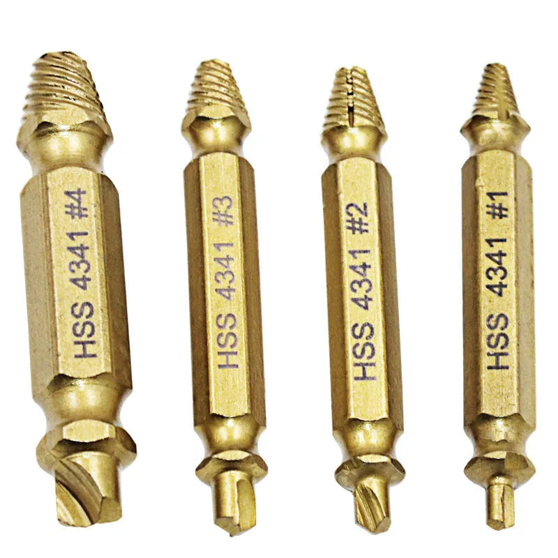 High-speed steel screw extractor set for removing damaged and rusted screws