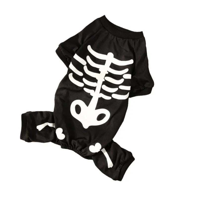 Halloween pet clothing with luminous skull bones design in milk silk fabric on a light background