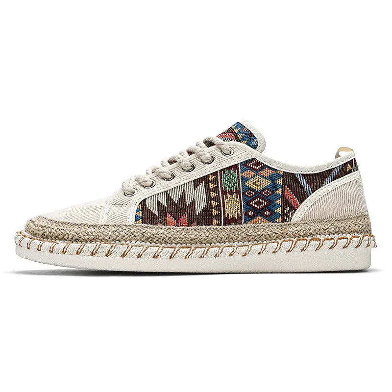 Men's breathable cloth casual shoes in beige with round toe and colour-matched design