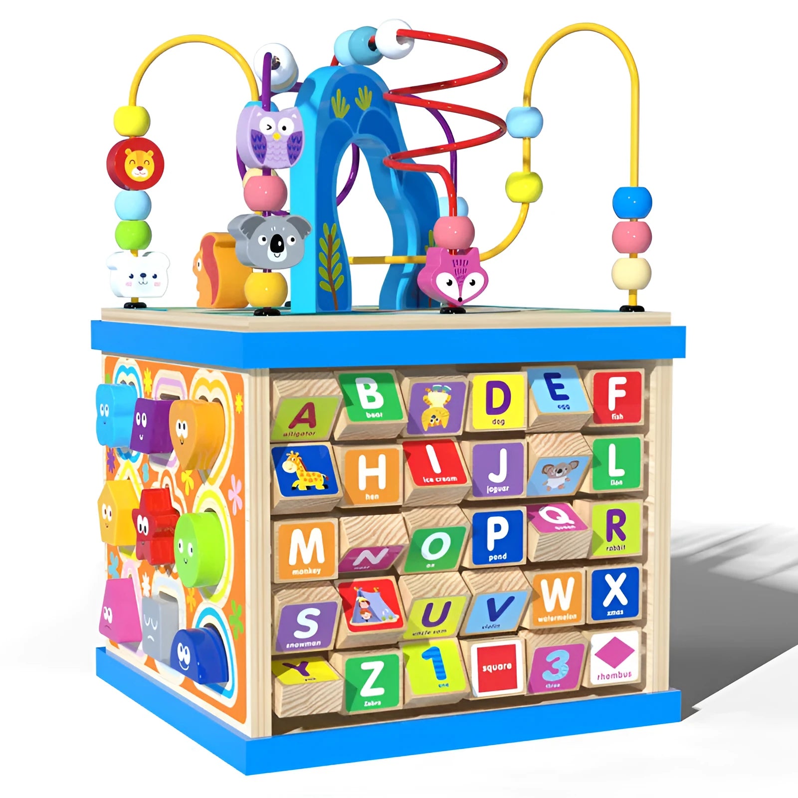 Baby wooden bead treasure box blue multi-functional scenes on table