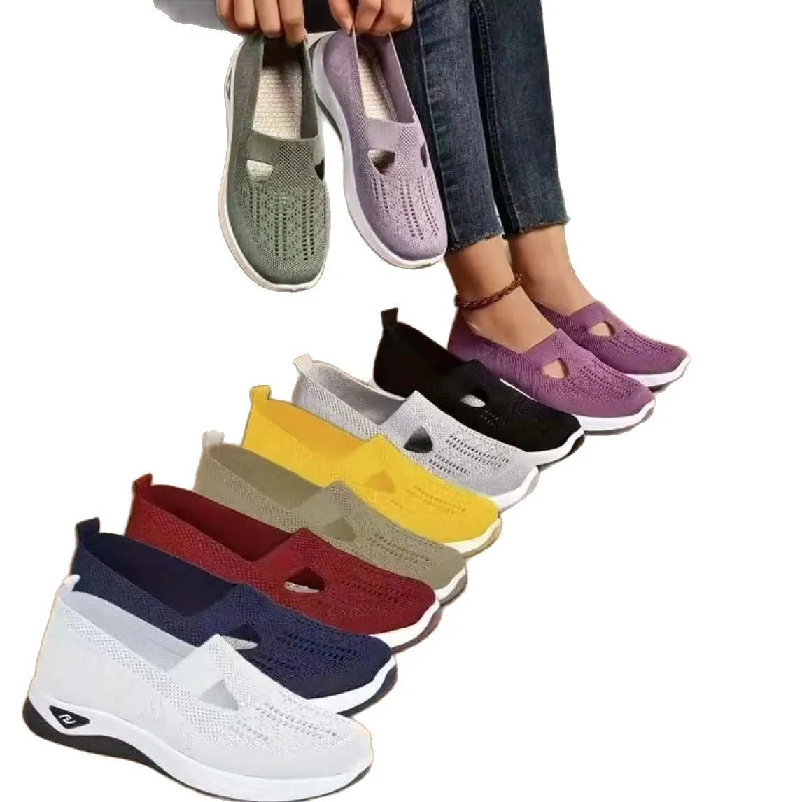 Women's casual mesh shoes with T-strap design in multiple colours