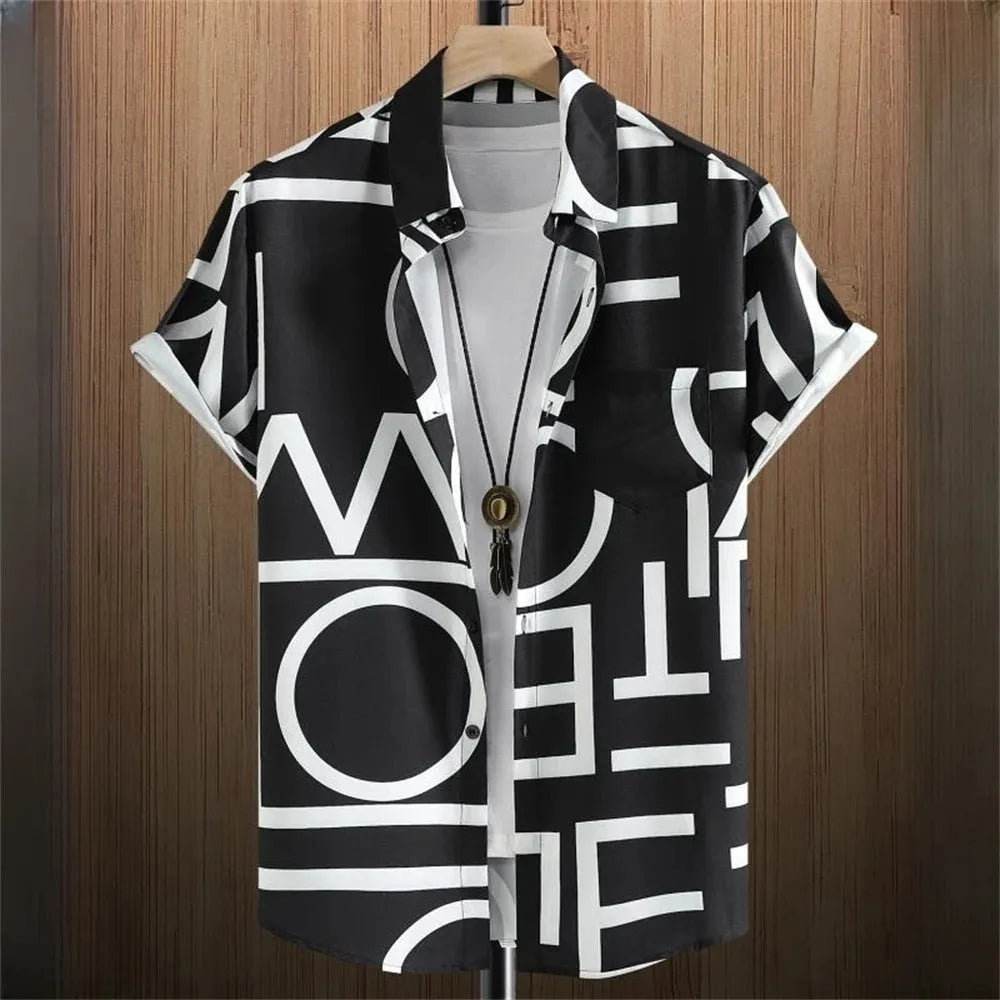 Men's 3D digital stitching print camouflage cardigan shirt, loose fit, short sleeve, summer style, polyester fibre