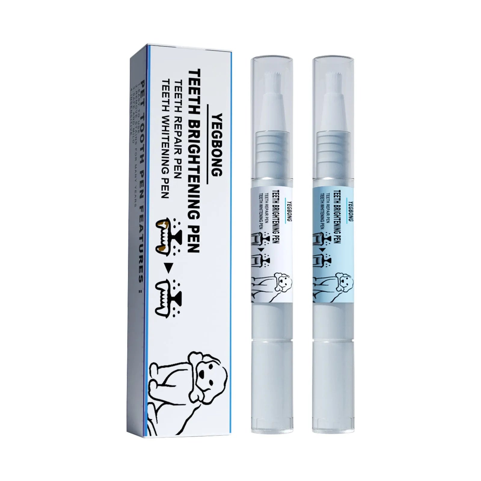 Pet teeth whitening pen with 3ml+3ml formula and dental brush applicator for dog and cat dental care