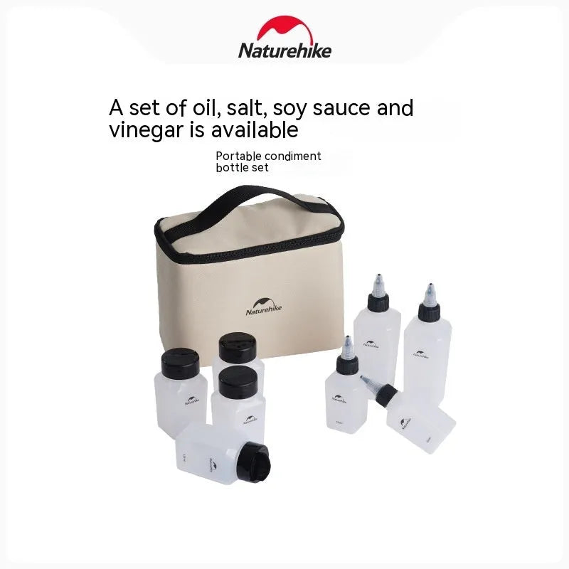 Naturehike six-piece PP plastic seasoning bottle set in modern simplicity style for outdoor use.
