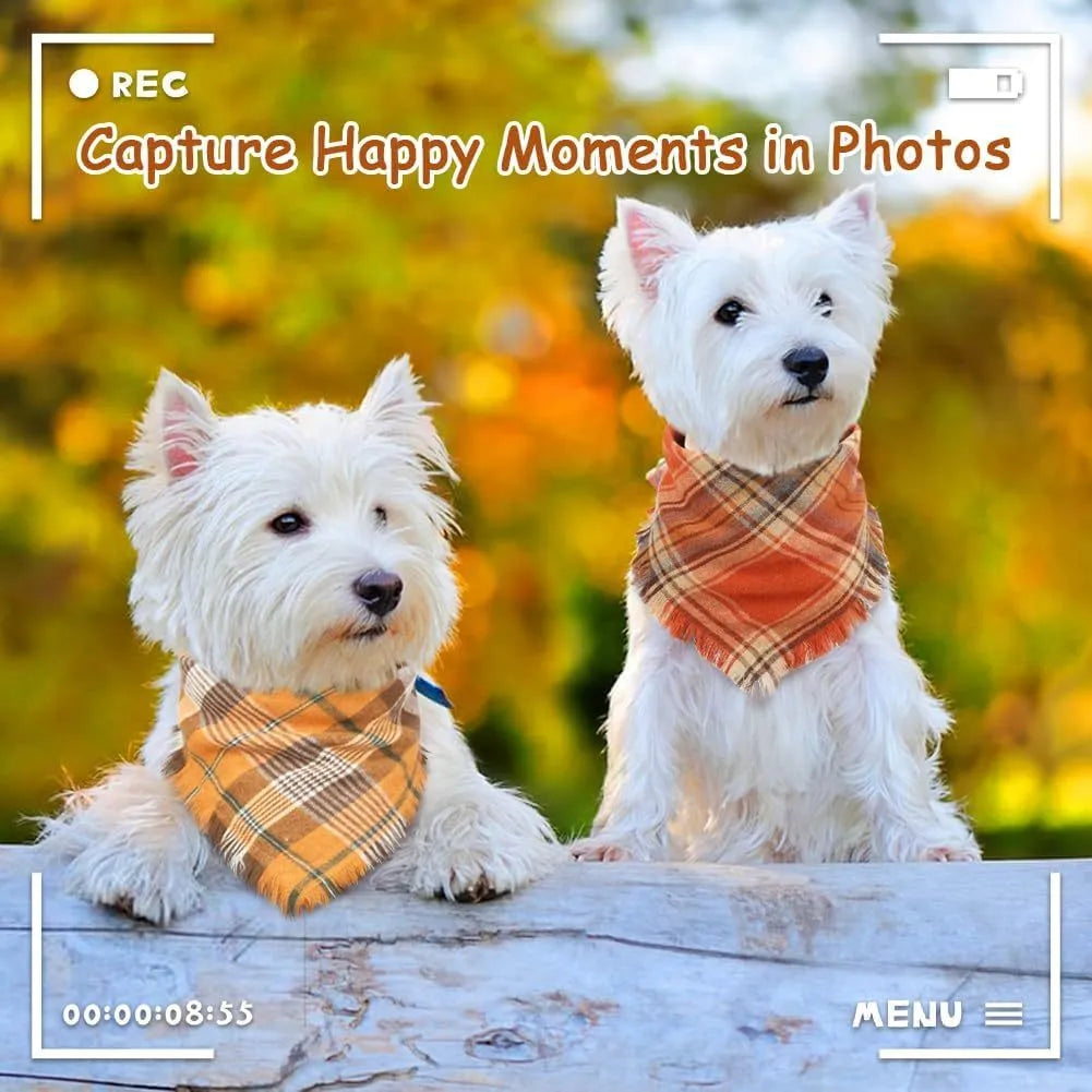 Vivifying fall dog bandana with plaid pattern, tassel edges, and double-layer cotton in autumn colours