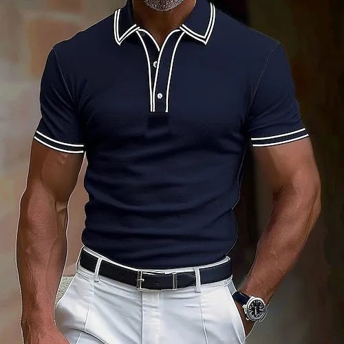 Men's loose striped short-sleeved polyester T-shirt in multiple colours for summer leisure wear