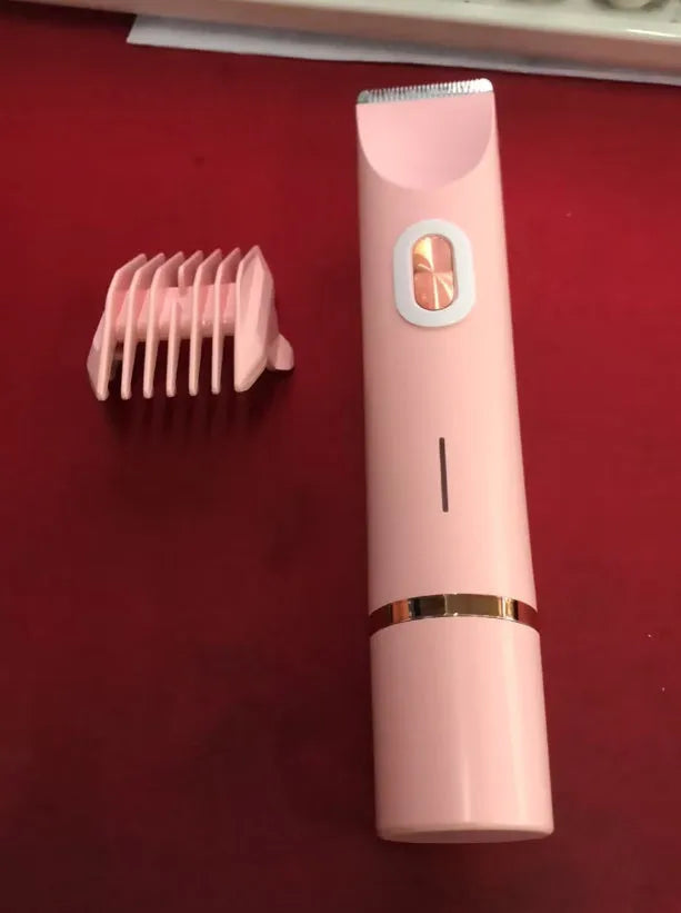 Pink 2 in 1 women's electric hair remover double head shaver with USB cable on white background