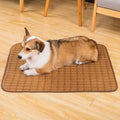 Brown rattan fibre dog cooling mat in raised woven design
