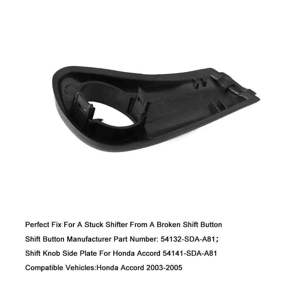 Black ABS plastic shift button, spring, and side panel kit for Honda Accord 2003-2005.