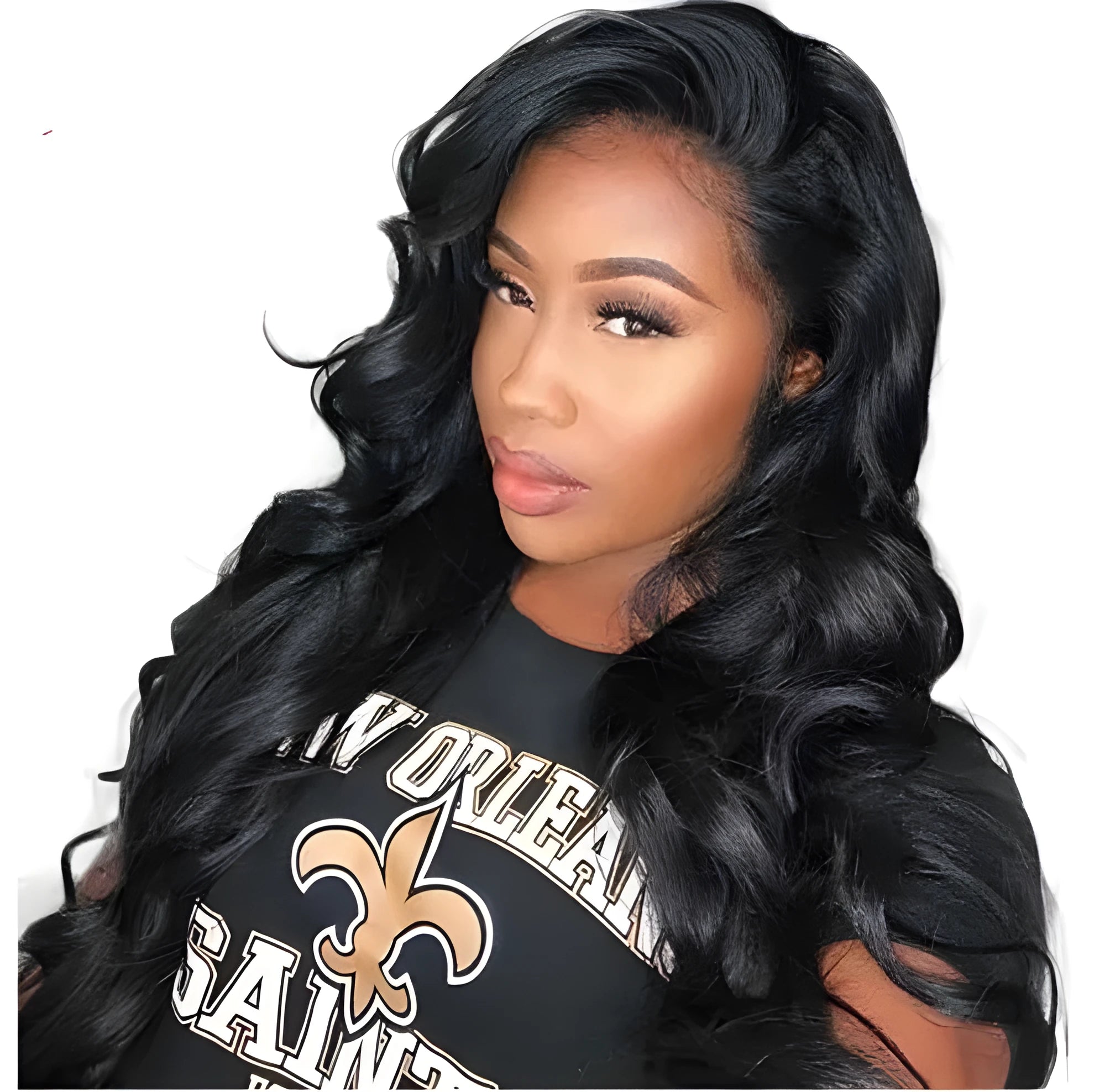 Black big wave front lace wig in 14-28 inch sizes made from heat resistant chemical fiber