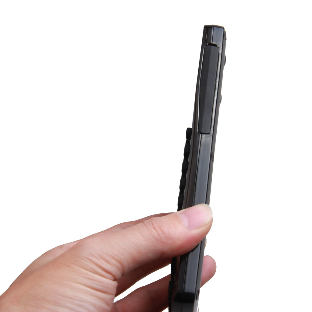 Compact black multifunctional e-book reader with colour display and wrist strap.