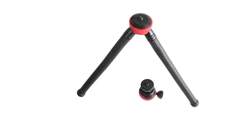 Black octopus tripod with flexible rubber legs and spherical gimbal, 30cm tall