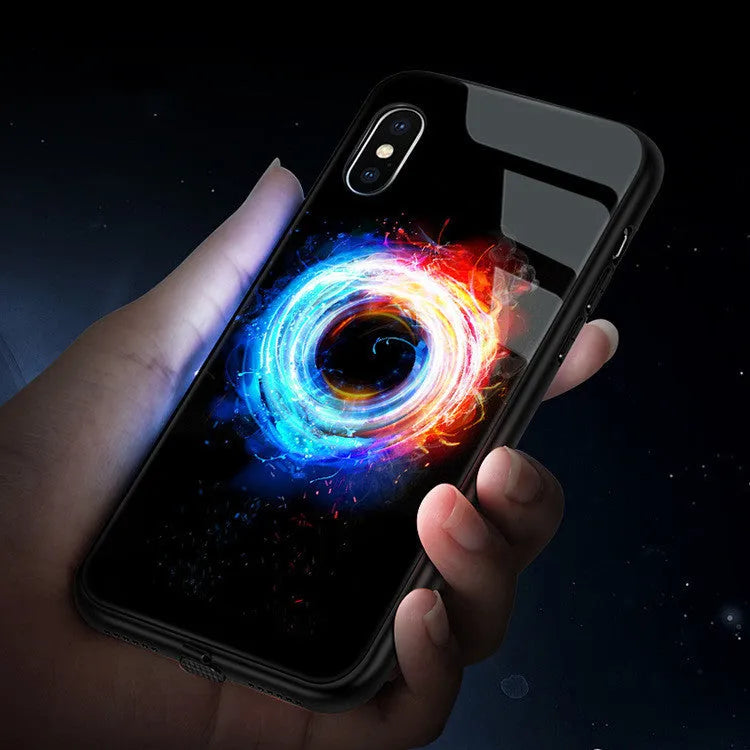 Tempered Glass Phone Case with Voice-Activated Flash for iPhone Models 11 12 13 Pro Max Mini XR XS SE 7 8 Plus 6s Starry Sky Lightning Design