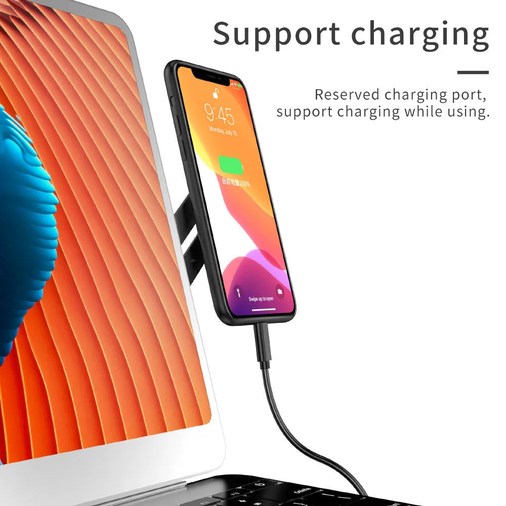 Silver aluminium alloy laptop screen holder with a smartphone attached via magnetic pads