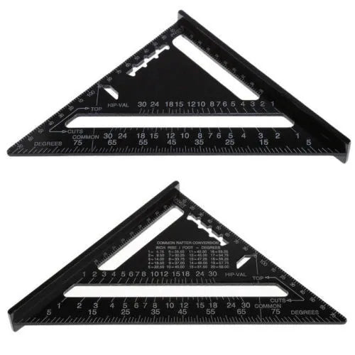 Black oxidation aluminium triangle ruler square with 90 and 45 degree edges, 12 inch model
