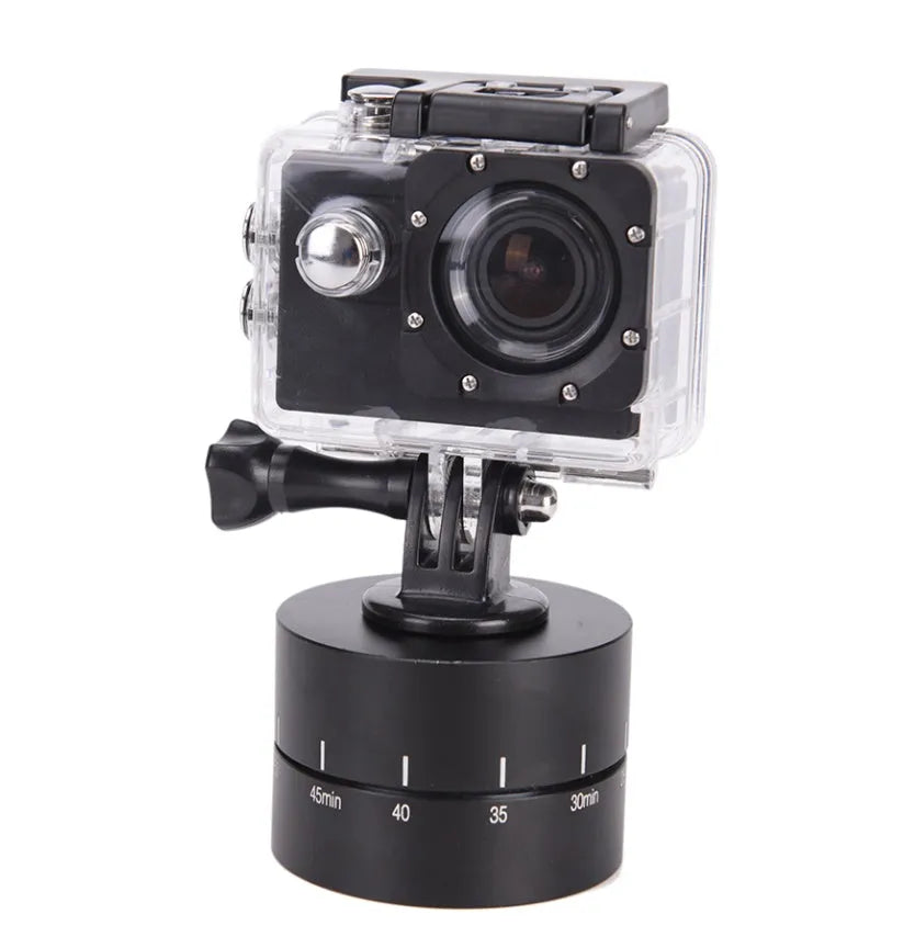 360-degree auto-rotate camera tripod head base for timelapse photography on a tripod.