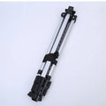 Silver adjustable aluminium alloy easel folded for transport with black carrying bag and shoulder strap
