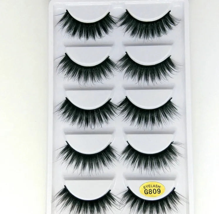 3D mink hair false eyelashes thick section cotton stem 5 pairs natural volume