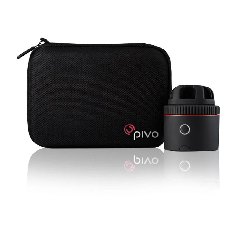 PIVO facial and face tracking camera stand in matte black with smartphone on rotating base