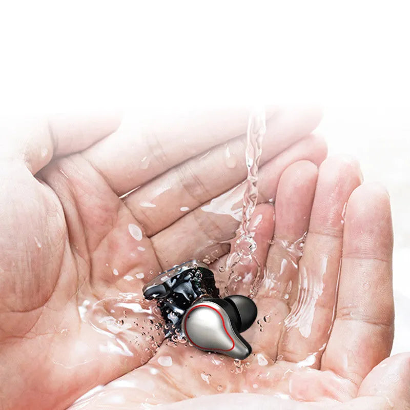 Black and blue in-ear Bluetooth stereo headset with earplug-style design.