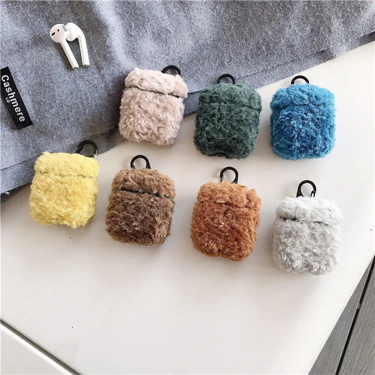 Plush and plastic headphone cover for AirPods in green with creative lamb shape