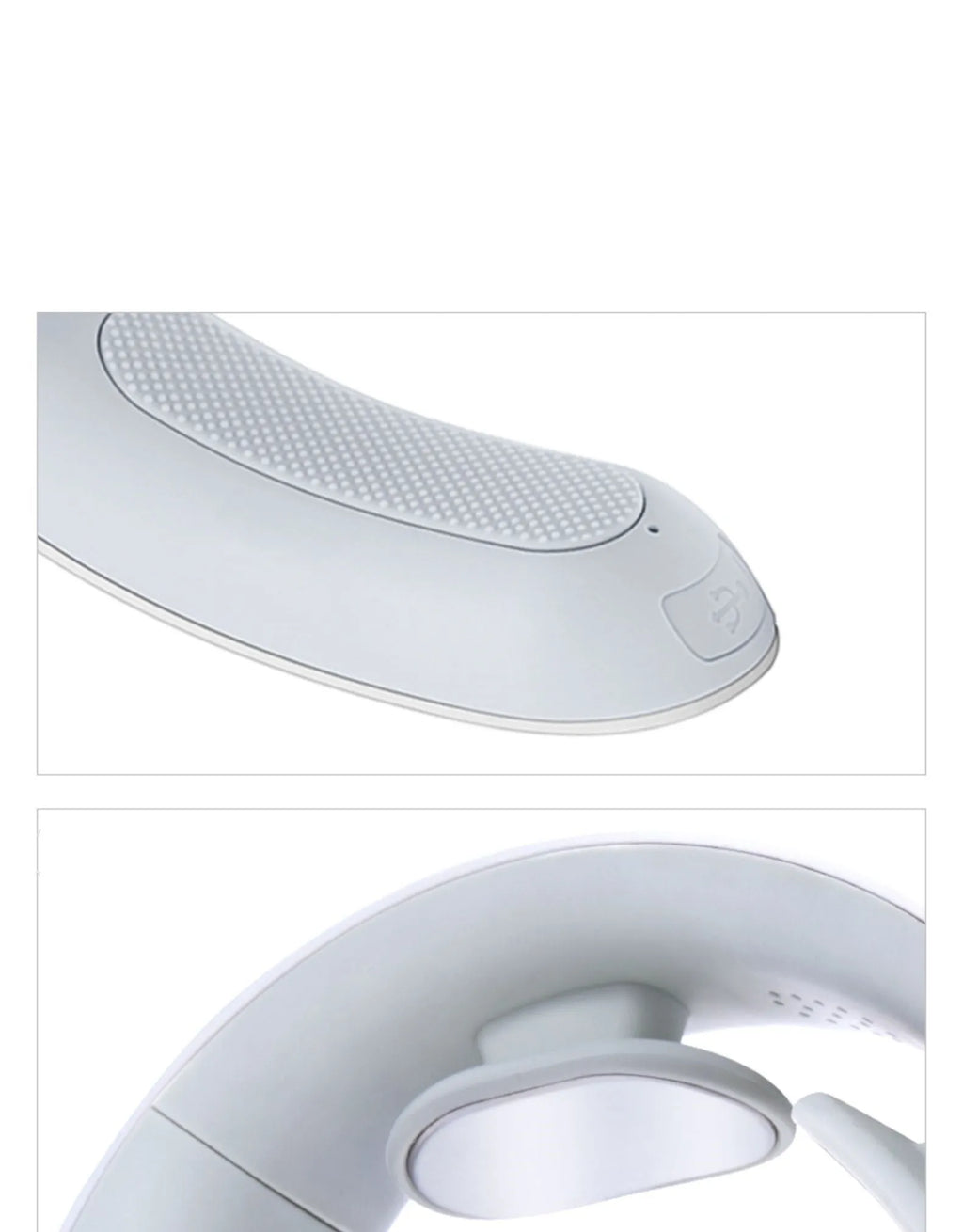 White electric acupressure massager device for back neck and shoulder pain relief with heat therapy.