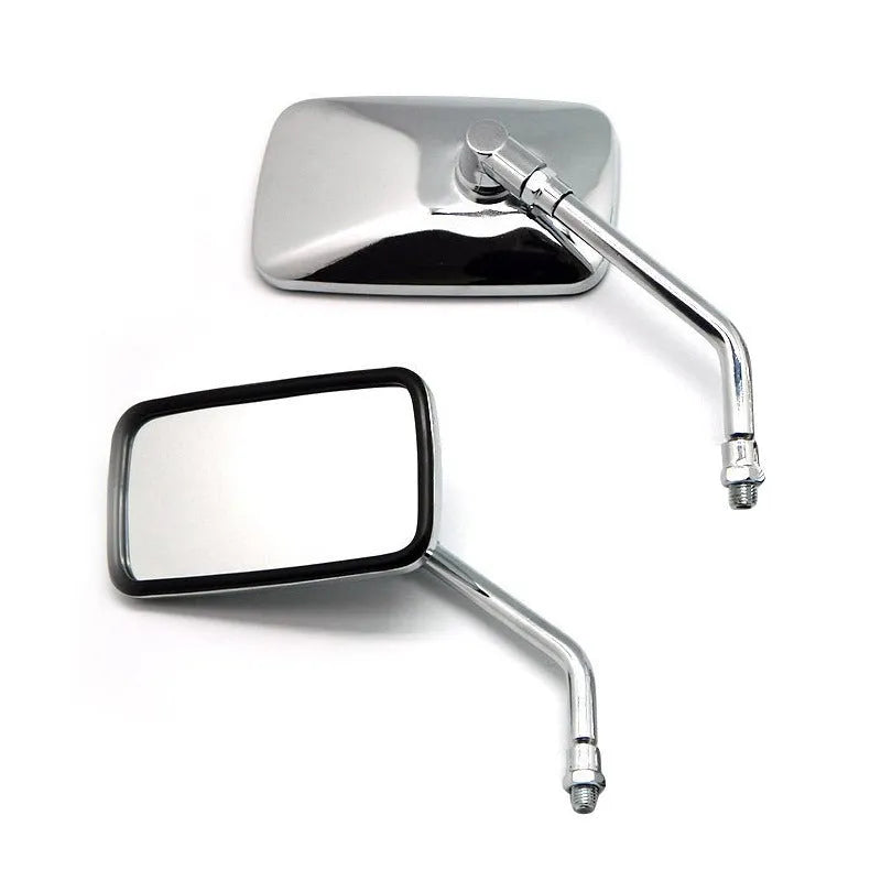 Silver all-metal motorcycle rearview mirror with convex glass on handlebar