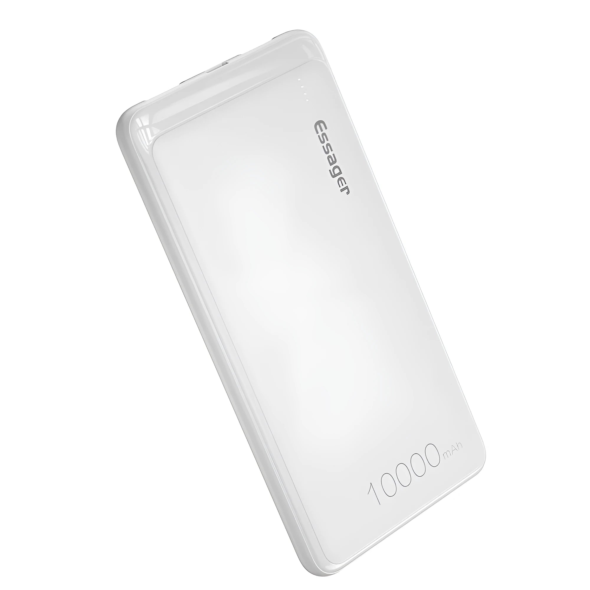 Essager black or white 10000mAh power bank showing dual USB ports and LED indicators