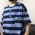 Striped short sleeve t-shirt in polyester fibre, available in blue and yellow, sizes L to XXL.