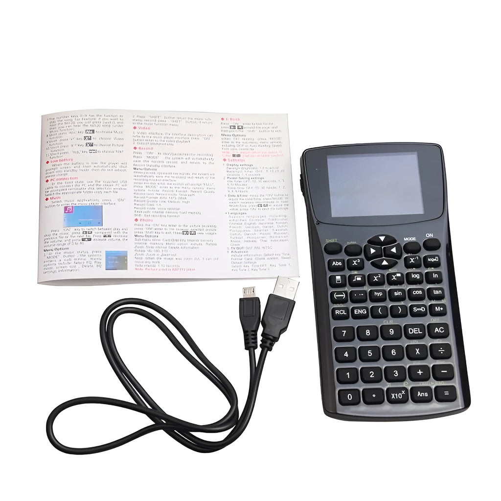 Compact black multifunctional e-book reader with colour display and wrist strap.