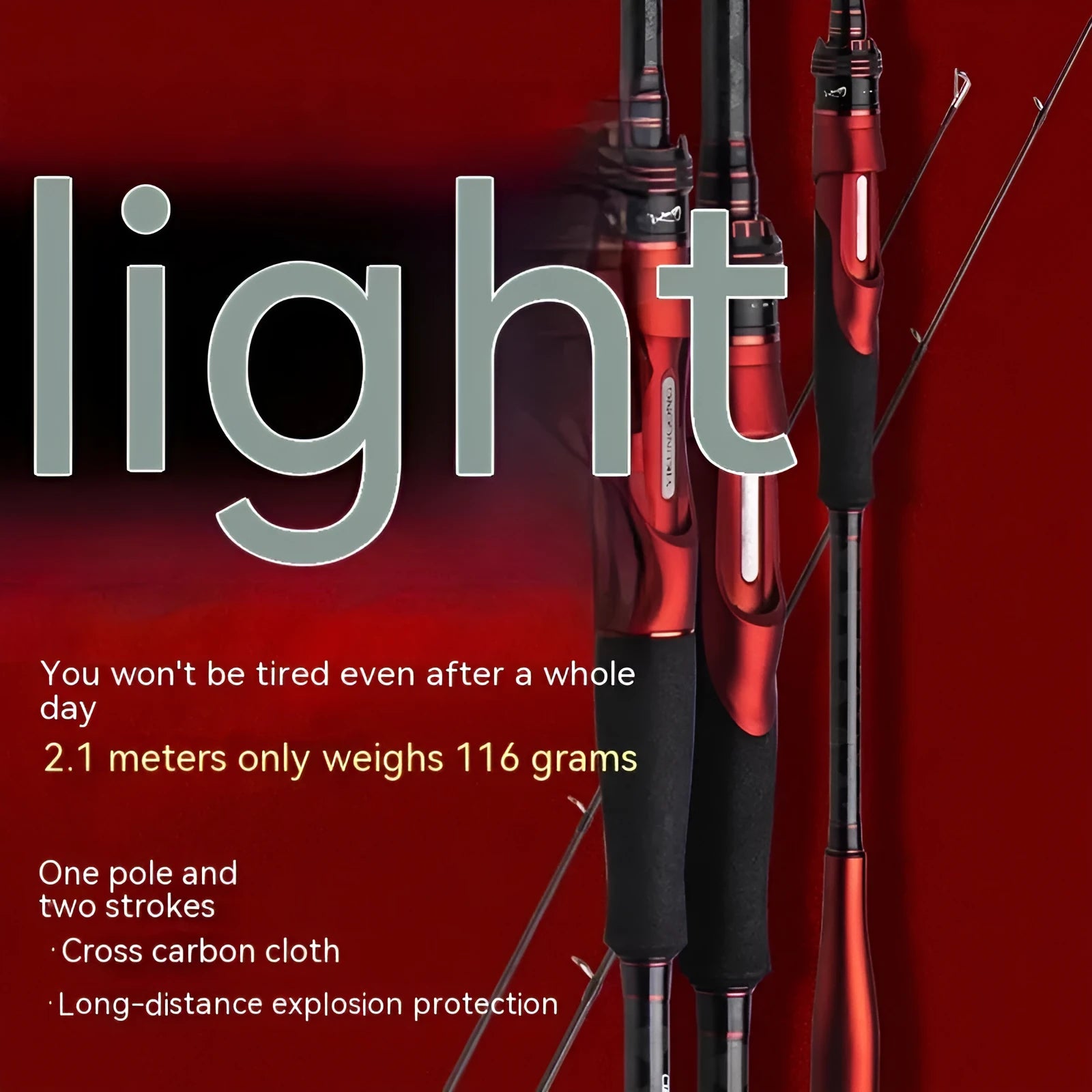 Ultralight carbon fishing rod showing straight handle and pikestaff style options for lure fishing.