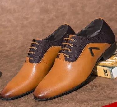 Men's black Oxford shoe with a low-cut PU upper and rubber sole, shown on a size chart.