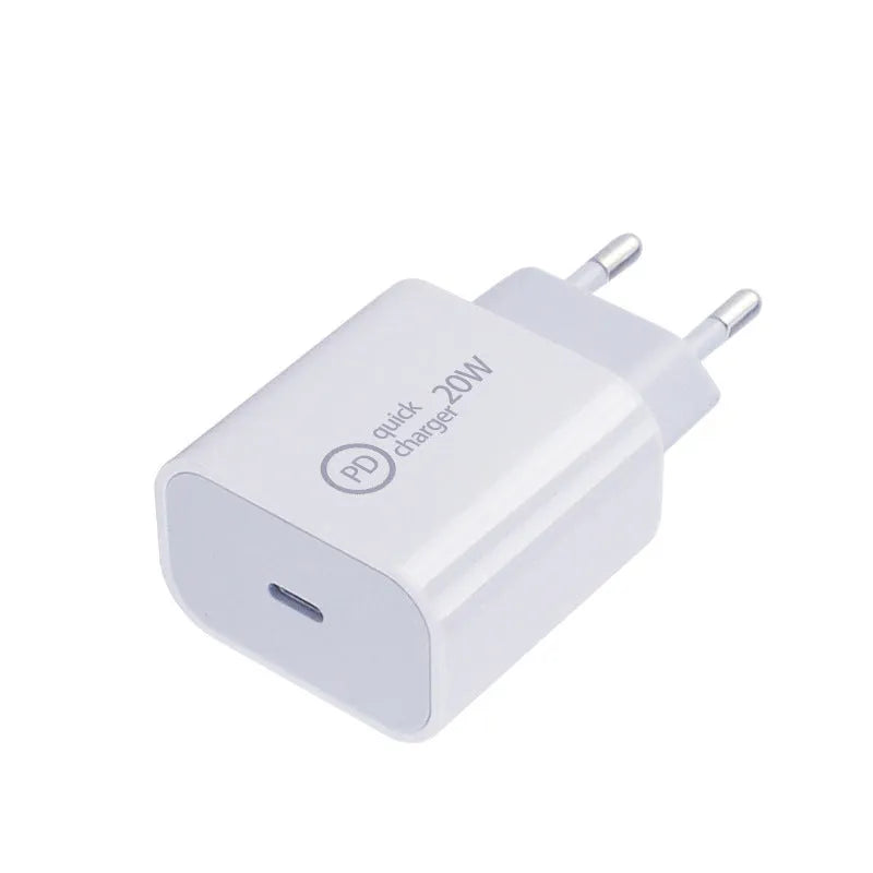 Type-C PD20W charging head with USB-C cable in UK plug format
