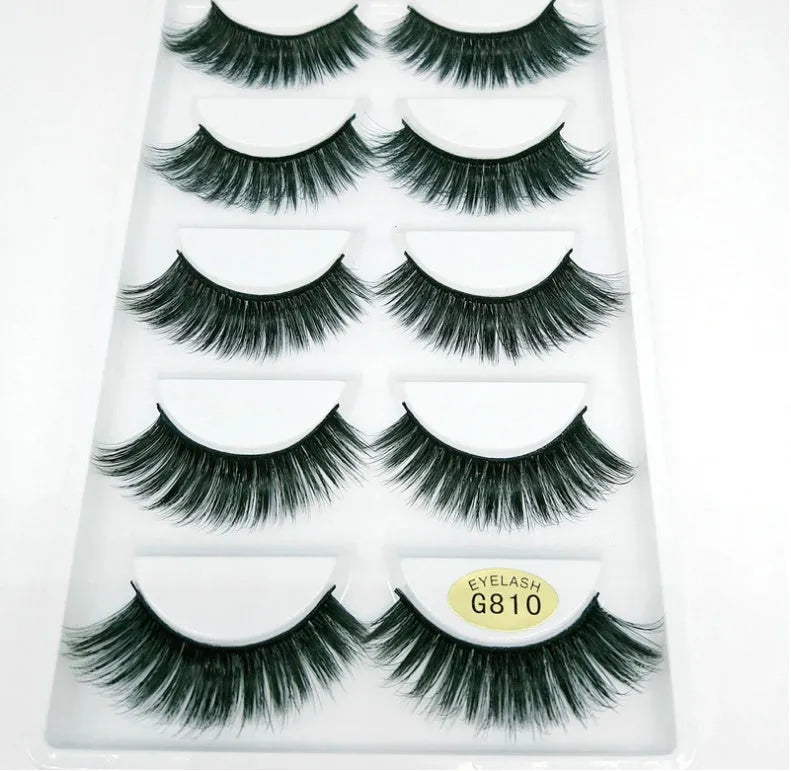 3D mink hair false eyelashes thick section cotton stem 5 pairs natural volume