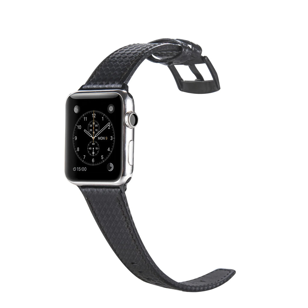 Carbon fiber leather watch strap with PC hard shell case for Apple Watch, available in black line colour, 42 44mm size