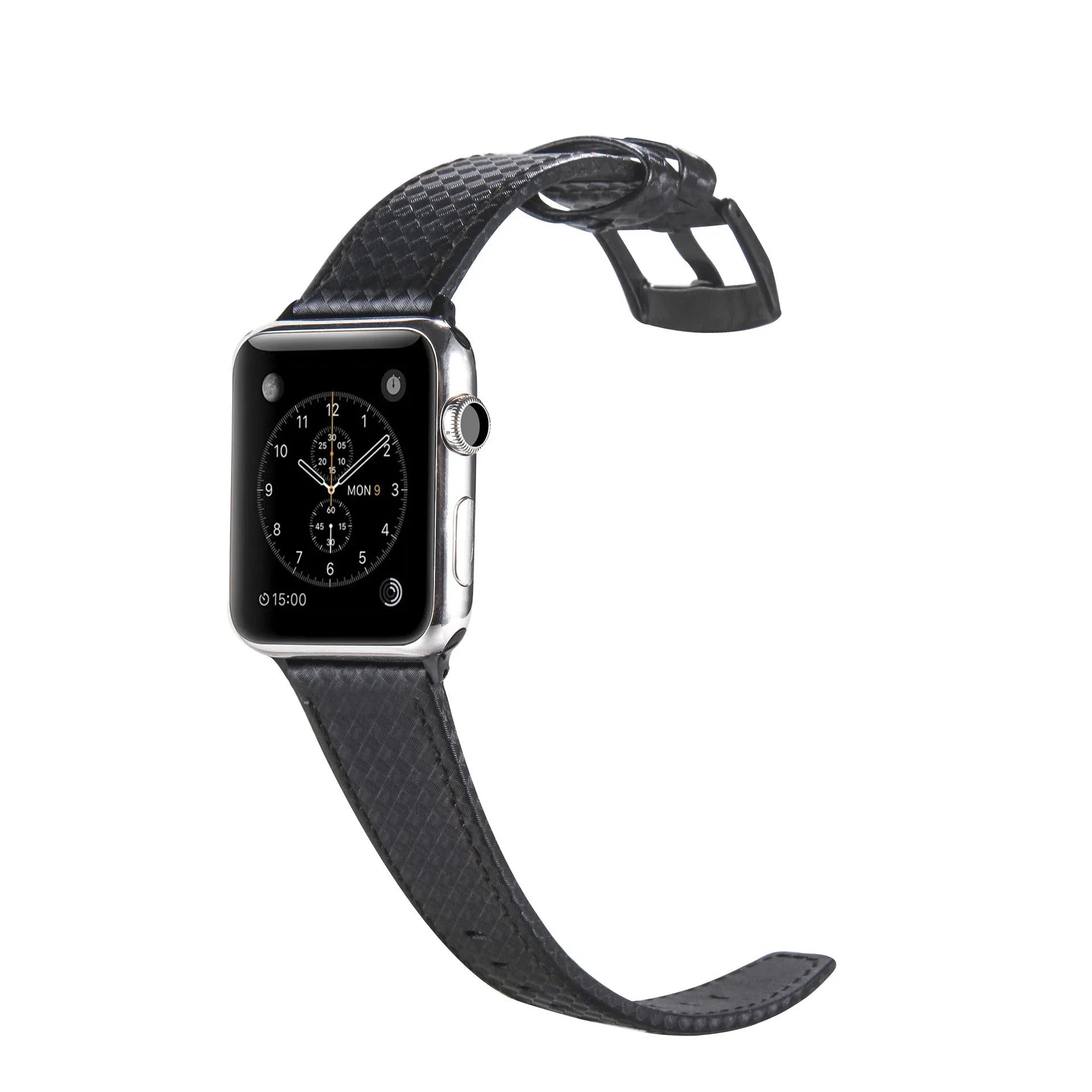 Carbon fiber leather watch strap with PC hard shell case for Apple Watch, available in black line colour, 42 44mm size