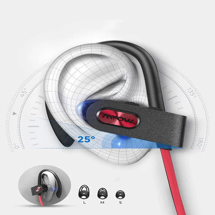 Flame2 black hanging ear Bluetooth headset showing ear hook design