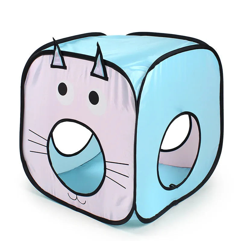 Foldable cat tent tunnel toy with three-piece cat and fish design in PP material