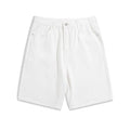 Men's light blue straight-leg denim shorts with zip fly on a mid waist.