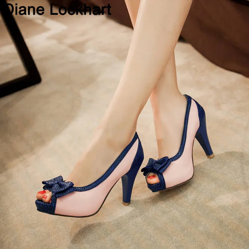 Women's high heels with shallow mouth and fish mouth toe, artificial leather upper, plain design, beige colour