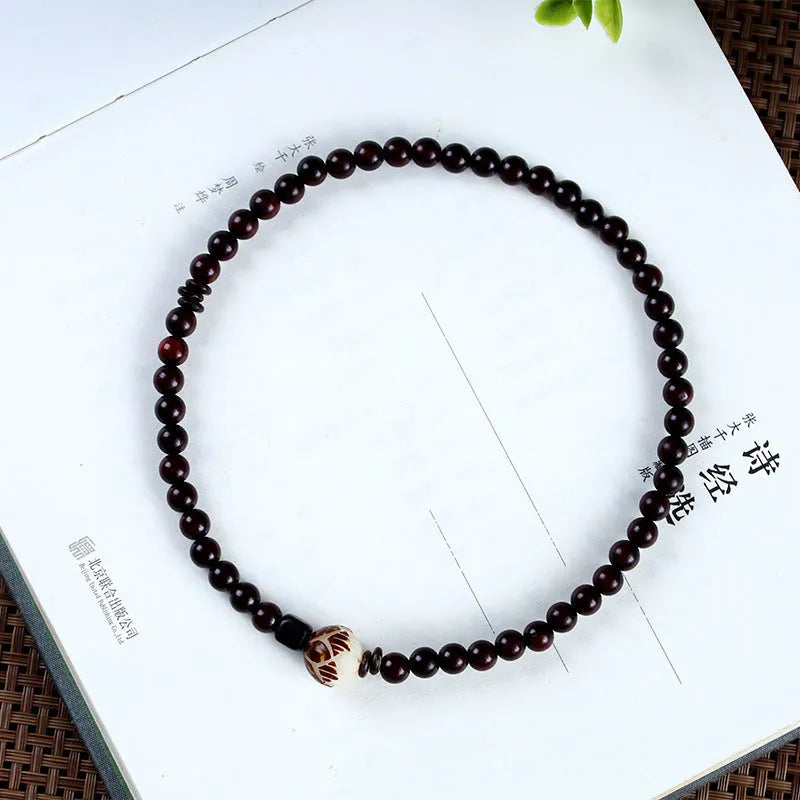 Natural rosewood double-ring bracelet with 10mm flower shapes and choice of thickness options