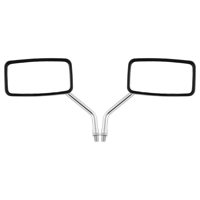 Silver all-metal motorcycle rearview mirror with convex glass on handlebar